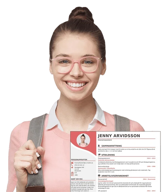 Happy girl showing her cv created with Buzzcv